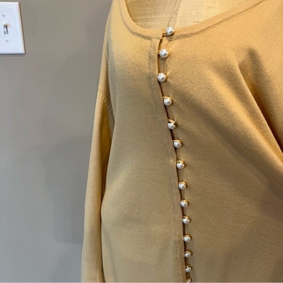 VTG Knit Sweater Set Pencil Long Skirt Tunic Button Up Scoop Neck Sz M Wheat Tan - Picture 7 of 12